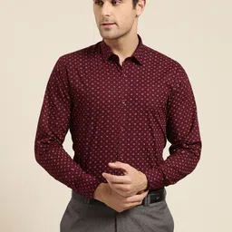 SOJANYA Men Maroon & White Regular Fit Printed Formal Shirt-picture-4