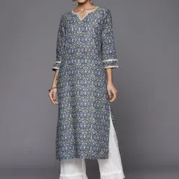 Varanga Women Blue & Black Ethnic Motifs Printed Gotta Patti Indie Prints Cotton Kurta-image-50