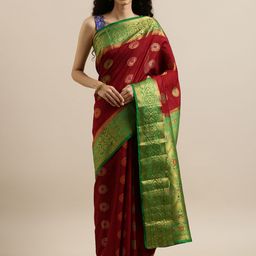 MIMOSA Maroon & Gold-Toned Art Silk Woven Design Dharmavaram Saree-picture-19