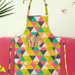 ArtzFolio Retro Geometric Green & Pink Printed Cotton Apron-19