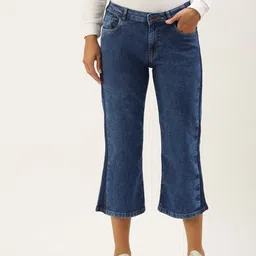 Flying Machine Women Blue Flared Fit Mid Rise Clean Look Cropped Jeans With Side Stripes-picture-13