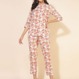 Janasya Floral Printed Pure Cotton Shirt & Trouser Co-Ords-image-102