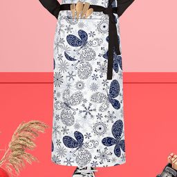 ArtzFolio White & Navy Blue Printed Cotton Waist Apron-11
