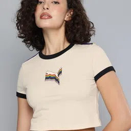Puma Brand Logo Printed Pure Cotton Slim Fit Crop T-shirt-image-84