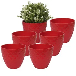 Kuber Industries Red 6 Pcs Diamond Pattern Flower Pot-43