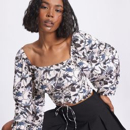 glitchez Serene Petals Floral Print Lace-Up Crop Top-image-32