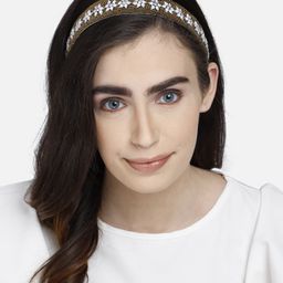 Anekaant Gold-Toned & White Floral Beaded Velvet Hairband-picture-21