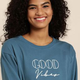 DILLINGER Women Blue Typographic Oversized Sweatshirt-image-23