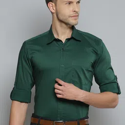 DENNISON Men Green Smart Slim Fit Stretchable Lycra Formal Shirt-image-6