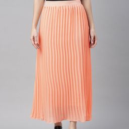 XO LOVE Peach-Coloured Accordion Pleated A-Line Skirt-image-8
