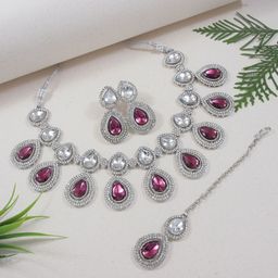 I Jewels Silver-Plated Stone-Studded Choker Jewellery Set-17
