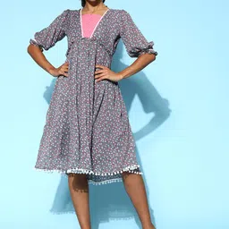 Kvsfab Women Attractive Grey Floral Indie Gal Dress-image-68