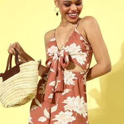 Berrylush Brown & White Floral Printed Jumpsuit-picture-48