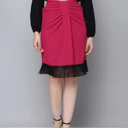 SASSAFRAS Women Fuchsia Textured Ruched A-Line Skirt-image-14