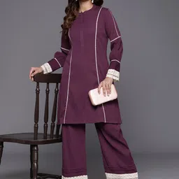 Varanga Women Solid Lace-Detailed Ethnic Co-Ords Set-53