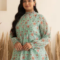 Janasya Floral Print Bell Sleeve Georgette Top-image-84