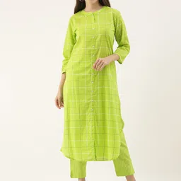 Sangria Women Lime Green Pure Cotton Kurta with Trousers-54
