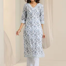 Libas Floral Printed V-Neck Straight Kurta With Trousers-image-54