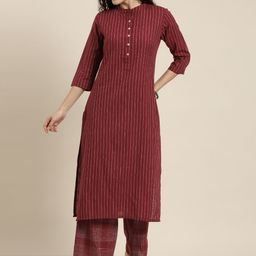 Vishudh Women Maroon & White Stiped Kurta With Palazzo-image-80