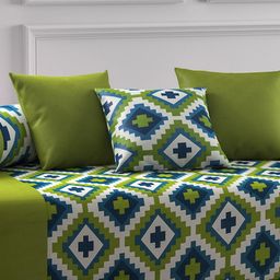 SWAYAM Green Printed Diwan Set with Bolster & Cushion Covers image 3