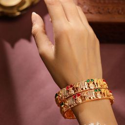 Rubans Set Of 2 Gold-Plated Stone-Studded Bangles image 3