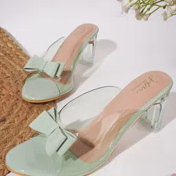 JM Looks Open Toe Bow Detail Block Heel Mules image 3
