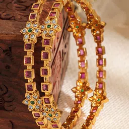 Rubans Set of 2 Gold-Plated Ruby Kundan Zicronia Studded Bangles image 2
