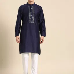 Anouk Men Yoke Design Regular Mirror Work Kurta with Pyjamas image 4
