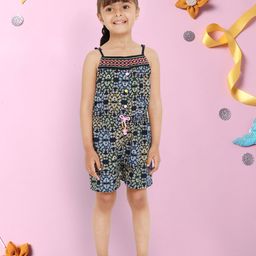 Nauti Nati Girls Navy Blue & White Printed Playsuit-image-99