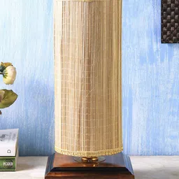 Devansh Beige Solid Cylindrical Bamboo Column Lamp image 3