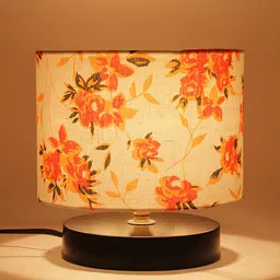 Devansh White & Orange Drum Designer  Printed Cotton Shade Table Lamp with  Base image 5
