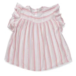 Gini and Jony Girls Vertical Striped Flutter Sleeve Cotton A-line Top-image-95