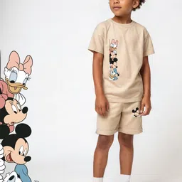 x2o Kids Mickey Mouse Printed Pure Cotton T-shirt With Shorts-image-14