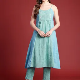 Anouk Women Colourblocked Panelled Thread Work Kurta with Trousers-54