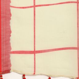 Anouk Red & Off-White Pure Linen Checked Saree image 4