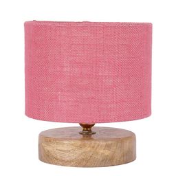 Devansh Pink Solid Drum Designer Shade Table Lamp With Wood Base image 5