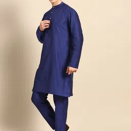 Anouk Men Blue Solid Straight Sustainable Kurta Pyjamas & Woven Nehru Jacket-image-42