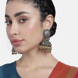 LAIDA Silver-Plated Oxidised Dome Shaped Jhumkas Earrings-12