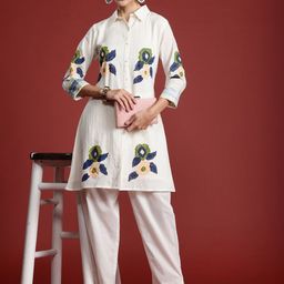 Indo Era Women Floral Printed Pure Cotton Kurti with Trousers-picture-44