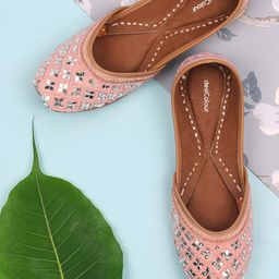 DESI COLOUR Women Peach-Coloured Ethnic Mojaris Flats-53