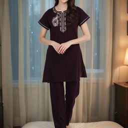 Duchess Ethnic Motifs Embroidered Cotton Night Suit-image-42