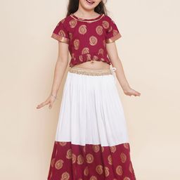ADIVA Girls Maroon & Off White Printed Lehenga Choli-image-47