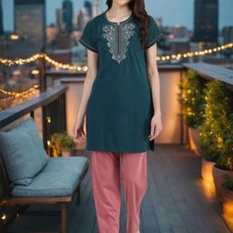 Duchess Ethnic Motifs Embroidered Cotton Night Suit-image-43