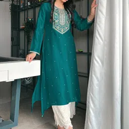 Libas Women Teal Blue & Golden Yoke Design Kurta-image-29
