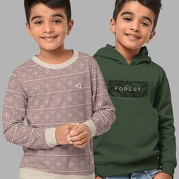 HELLCAT Boys Beige Printed Hooded Sweatshirt-picture-0