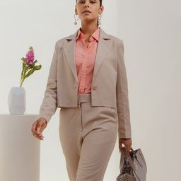 Dlanxa Women Beige Single-Breasted Crop Blazer-47