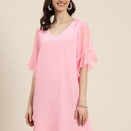 Qurvii Flared Sleeves Georgette A-Line Dress-image-10