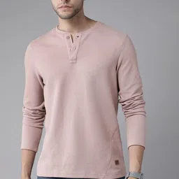 Roadster Men Mauve Henley Neck T-shirt-image-47
