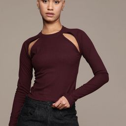 The Roadster Lifestyle Co. Cut Out Detailed Raglan Sleeves Knitted Ribbed Top-picture-34