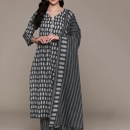 Readiprint Fashions Floral Printed Pure Cotton Kurta with Trousers & Dupatta-image-23
